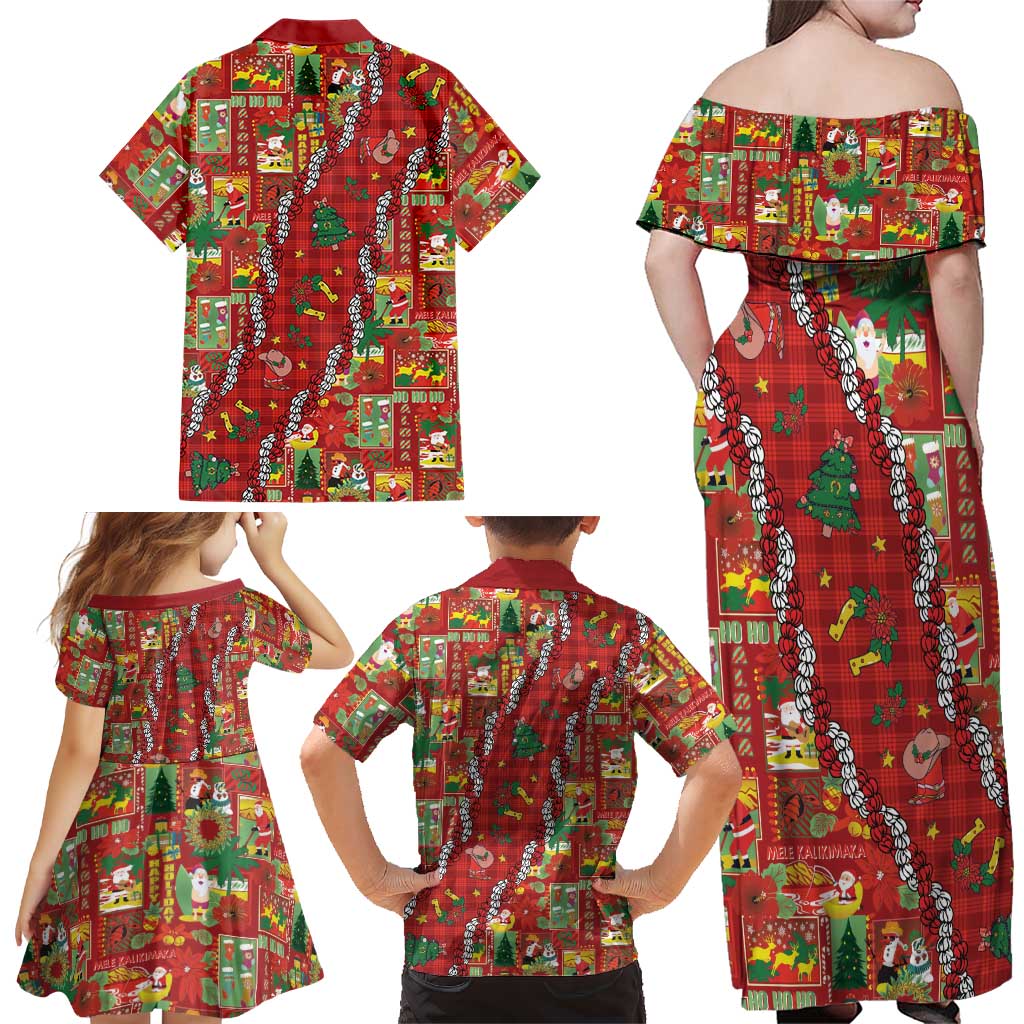 Mele Kalikimaka Pakalana Pikake Lei Family Matching Off Shoulder Maxi Dress and Hawaiian Shirt Hawaiian Rodeo Paniolo Omaomao Palaka LT9 - Polynesian Pride