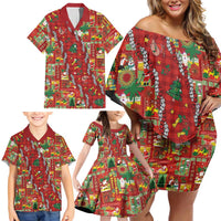 Mele Kalikimaka Pakalana Pikake Lei Family Matching Off Shoulder Short Dress and Hawaiian Shirt Hawaiian Rodeo Paniolo Omaomao Palaka LT9 - Polynesian Pride