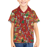 Mele Kalikimaka Pakalana Pikake Lei Family Matching Off Shoulder Short Dress and Hawaiian Shirt Hawaiian Rodeo Paniolo Omaomao Palaka LT9 Son's Shirt Green - Polynesian Pride