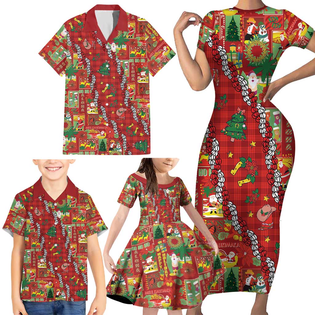 Mele Kalikimaka Pakalana Pikake Lei Family Matching Short Sleeve Bodycon Dress and Hawaiian Shirt Hawaiian Rodeo Paniolo Omaomao Palaka LT9 - Polynesian Pride