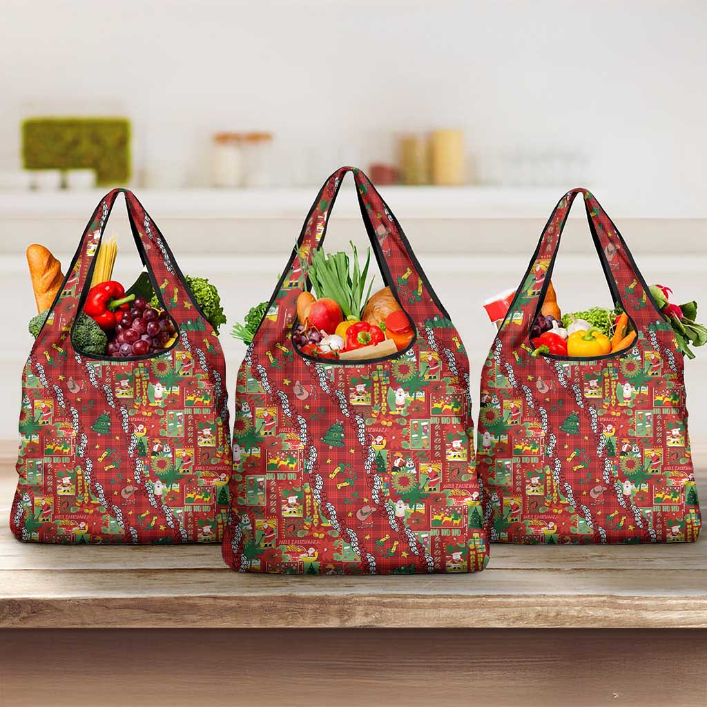 Mele Kalikimaka Pakalana Pikake Lei Grocery Bag Hawaiian Rodeo Paniolo Omaomao Palaka LT9 3-pack One Size Green - Polynesian Pride