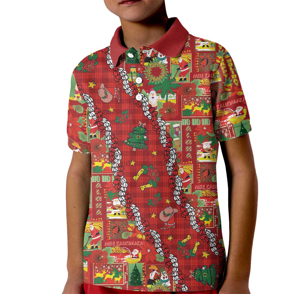 Mele Kalikimaka Pakalana Pikake Lei Kid Polo Shirt Hawaiian Rodeo Paniolo Omaomao Palaka - Polynesian Pride