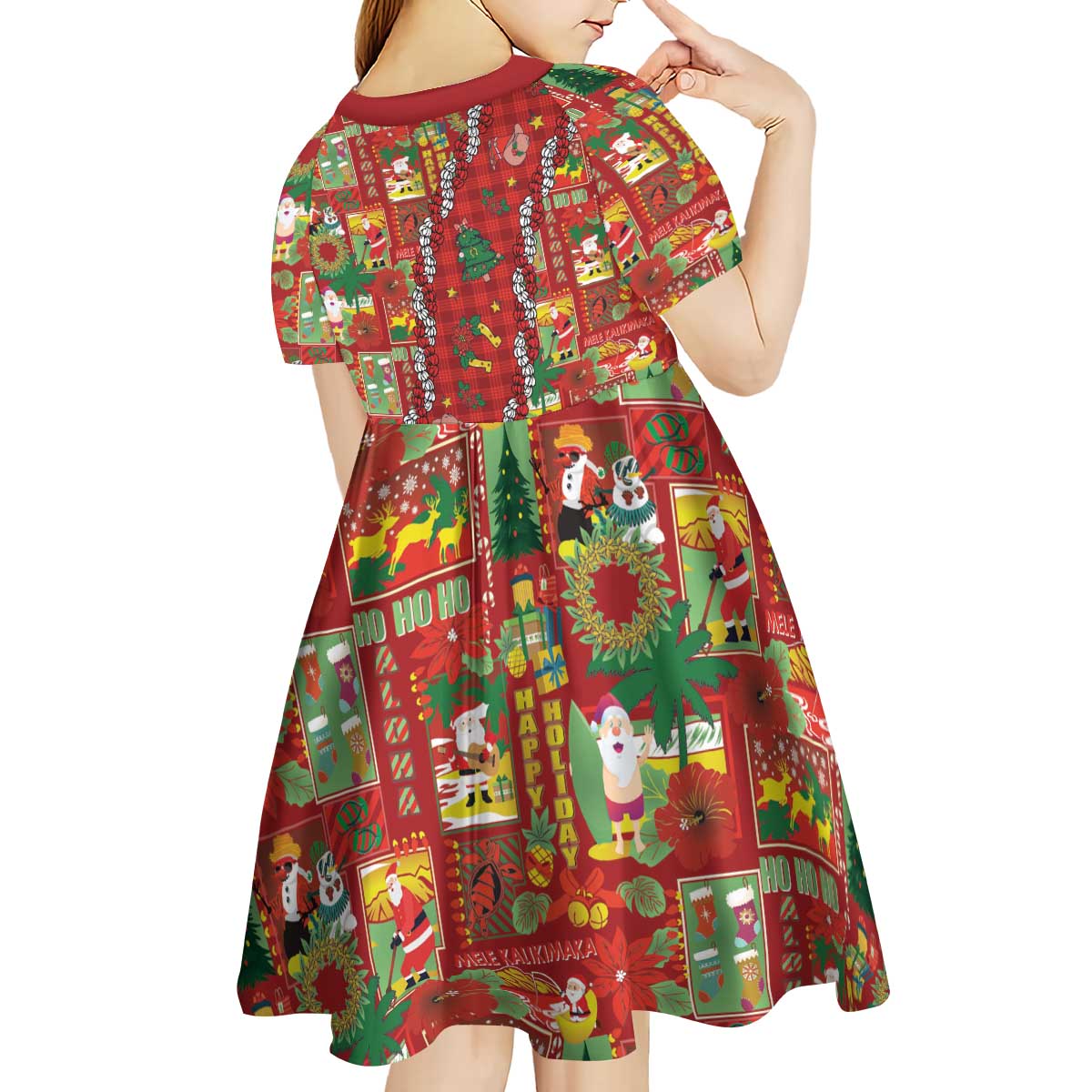 Mele Kalikimaka Pakalana Pikake Lei Kid Short Sleeve Dress Hawaiian Rodeo Paniolo Omaomao Palaka LT9 - Polynesian Pride