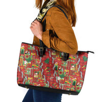 Mele Kalikimaka Pakalana Pikake Lei Leather Tote Bag Hawaiian Rodeo Paniolo Omaomao Palaka LT9 Green - Polynesian Pride