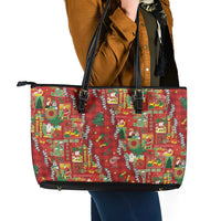 Mele Kalikimaka Pakalana Pikake Lei Leather Tote Bag Hawaiian Rodeo Paniolo Omaomao Palaka LT9 - Polynesian Pride