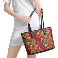 Mele Kalikimaka Pakalana Pikake Lei Leather Tote Bag Hawaiian Rodeo Paniolo Omaomao Palaka LT9 - Polynesian Pride