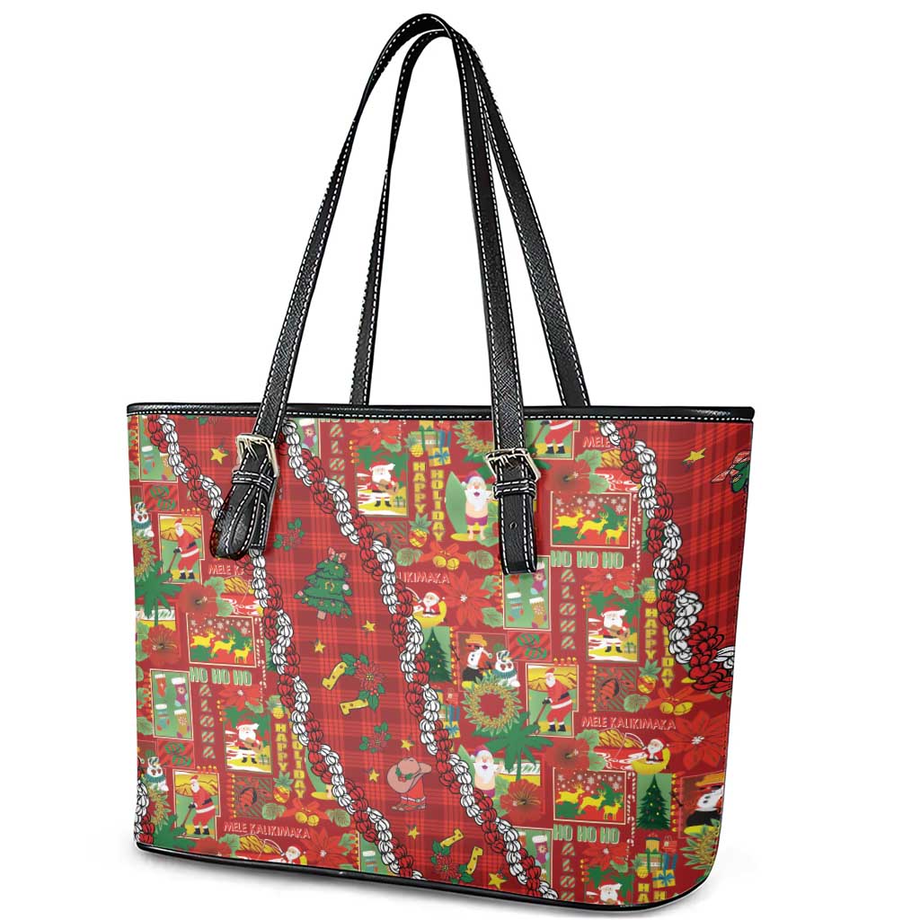 Mele Kalikimaka Pakalana Pikake Lei Leather Tote Bag Hawaiian Rodeo Paniolo Omaomao Palaka LT9 - Polynesian Pride