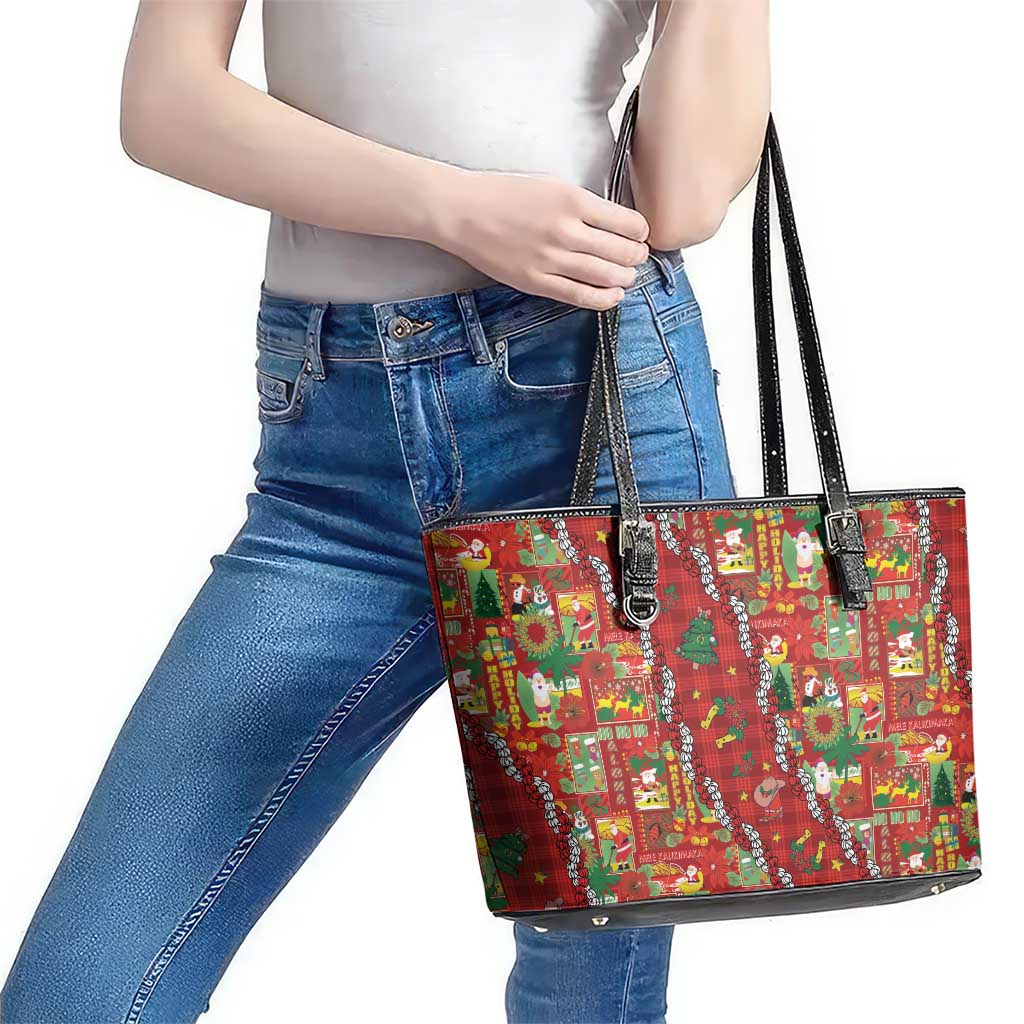 Mele Kalikimaka Pakalana Pikake Lei Leather Tote Bag Hawaiian Rodeo Paniolo Omaomao Palaka LT9 - Polynesian Pride
