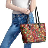 Mele Kalikimaka Pakalana Pikake Lei Leather Tote Bag Hawaiian Rodeo Paniolo Omaomao Palaka LT9 - Polynesian Pride