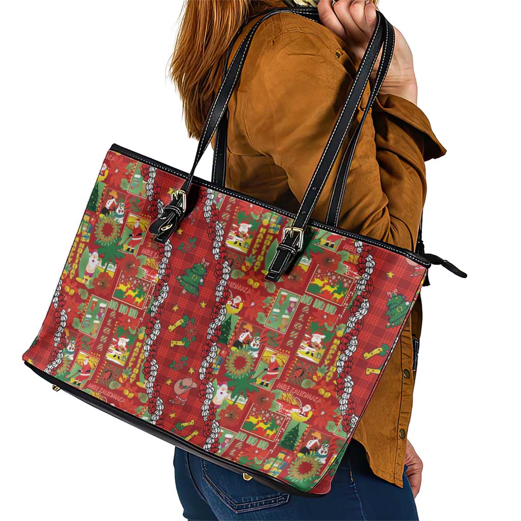 Mele Kalikimaka Pakalana Pikake Lei Leather Tote Bag Hawaiian Rodeo Paniolo Omaomao Palaka LT9 - Polynesian Pride