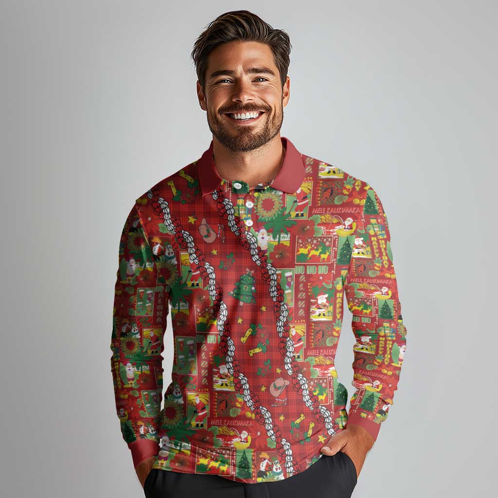 Mele Kalikimaka Pakalana Pikake Lei Long Sleeve Polo Shirt Hawaiian Rodeo Paniolo Omaomao Palaka LT9 - Polynesian Pride
