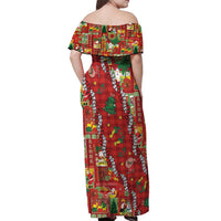 Mele Kalikimaka Pakalana Pikake Lei Off Shoulder Maxi Dress Hawaiian Rodeo Paniolo Omaomao Palaka LT9 - Polynesian Pride