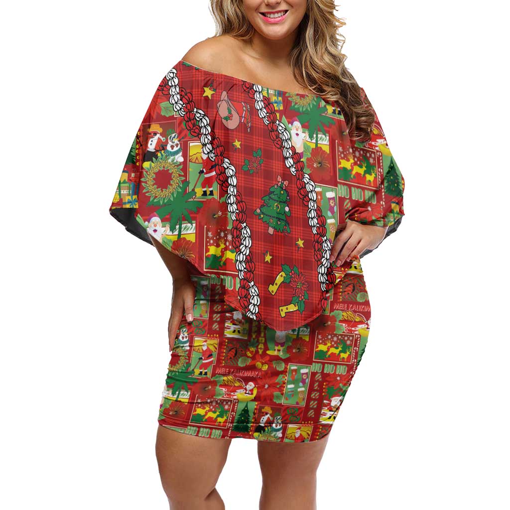 Mele Kalikimaka Pakalana Pikake Lei Off Shoulder Short Dress Hawaiian Rodeo Paniolo Omaomao Palaka LT9 Women Green - Polynesian Pride