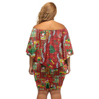 Mele Kalikimaka Pakalana Pikake Lei Off Shoulder Short Dress Hawaiian Rodeo Paniolo Omaomao Palaka LT9 - Polynesian Pride