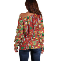Mele Kalikimaka Pakalana Pikake Lei Off Shoulder Sweater Hawaiian Rodeo Paniolo Omaomao Palaka LT9 - Polynesian Pride