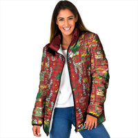 Mele Kalikimaka Pakalana Pikake Lei Padded Jacket Hawaiian Rodeo Paniolo Omaomao Palaka LT9 Women Green - Polynesian Pride