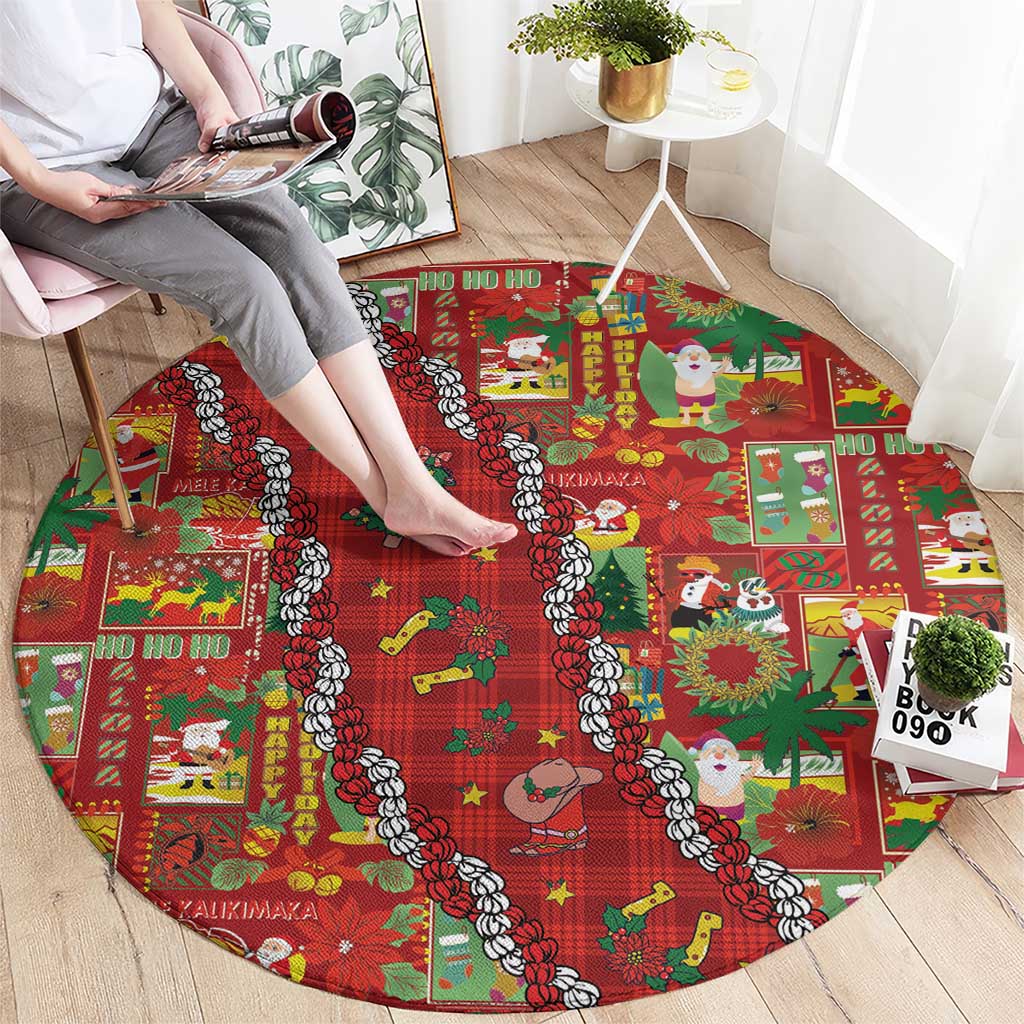 Mele Kalikimaka Pakalana Pikake Lei Round Carpet Hawaiian Rodeo Paniolo Omaomao Palaka LT9 - Polynesian Pride