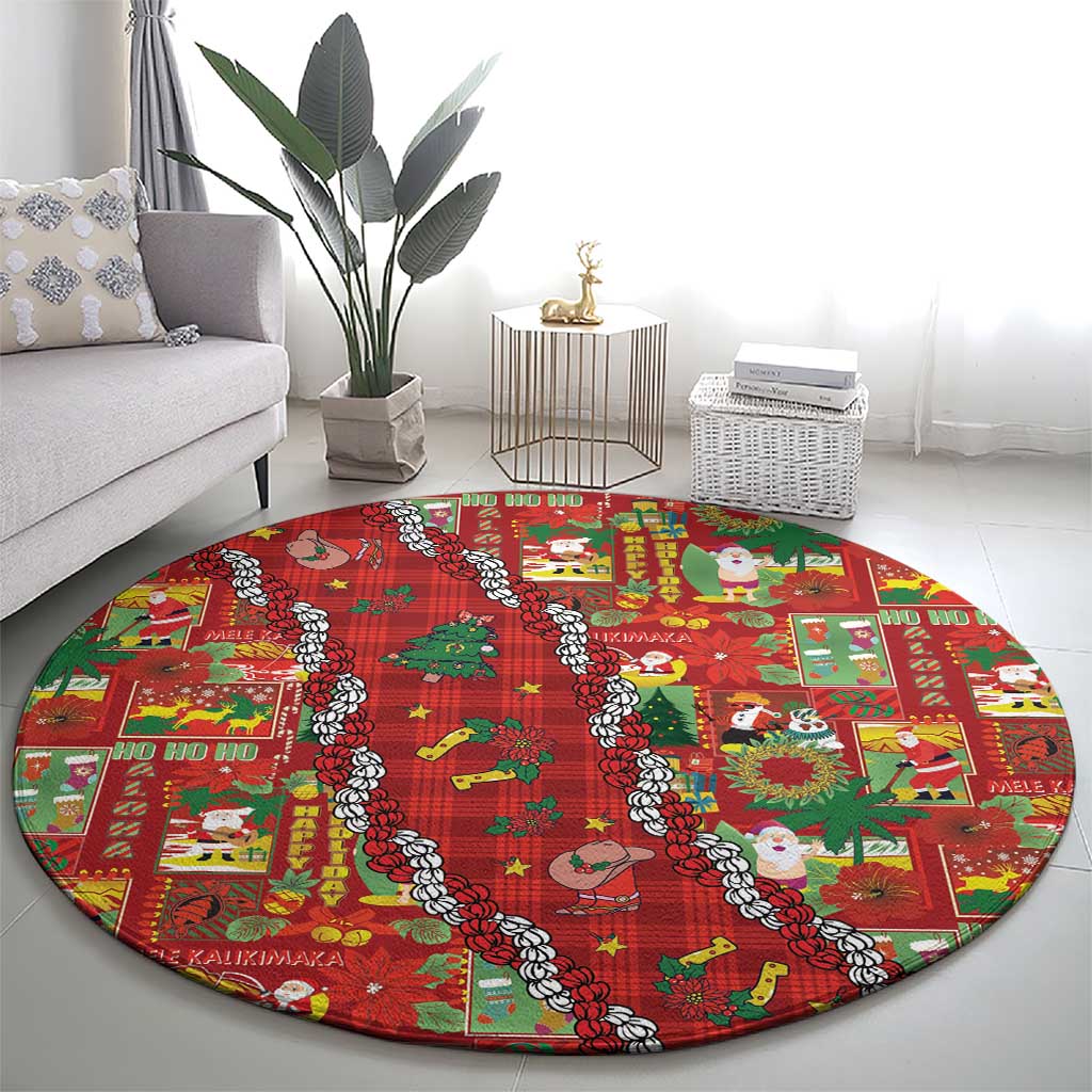 Mele Kalikimaka Pakalana Pikake Lei Round Carpet Hawaiian Rodeo Paniolo Omaomao Palaka LT9 - Polynesian Pride