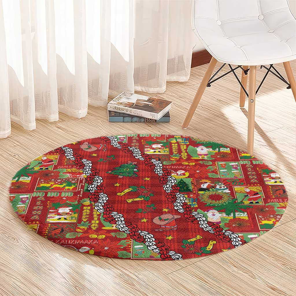 Mele Kalikimaka Pakalana Pikake Lei Round Carpet Hawaiian Rodeo Paniolo Omaomao Palaka LT9 - Polynesian Pride
