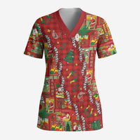 Mele Kalikimaka Pakalana Pikake Lei Scrub Top Hawaiian Rodeo Paniolo Omaomao Palaka LT9 Adult Green - Polynesian Pride