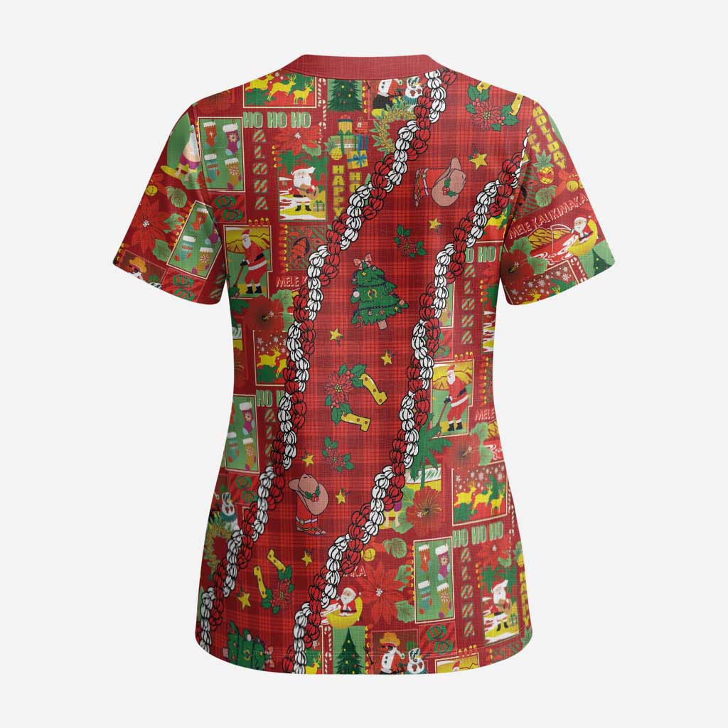 Mele Kalikimaka Pakalana Pikake Lei Scrub Top Hawaiian Rodeo Paniolo Omaomao Palaka LT9 - Polynesian Pride