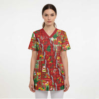 Mele Kalikimaka Pakalana Pikake Lei Scrub Top Hawaiian Rodeo Paniolo Omaomao Palaka LT9 - Polynesian Pride