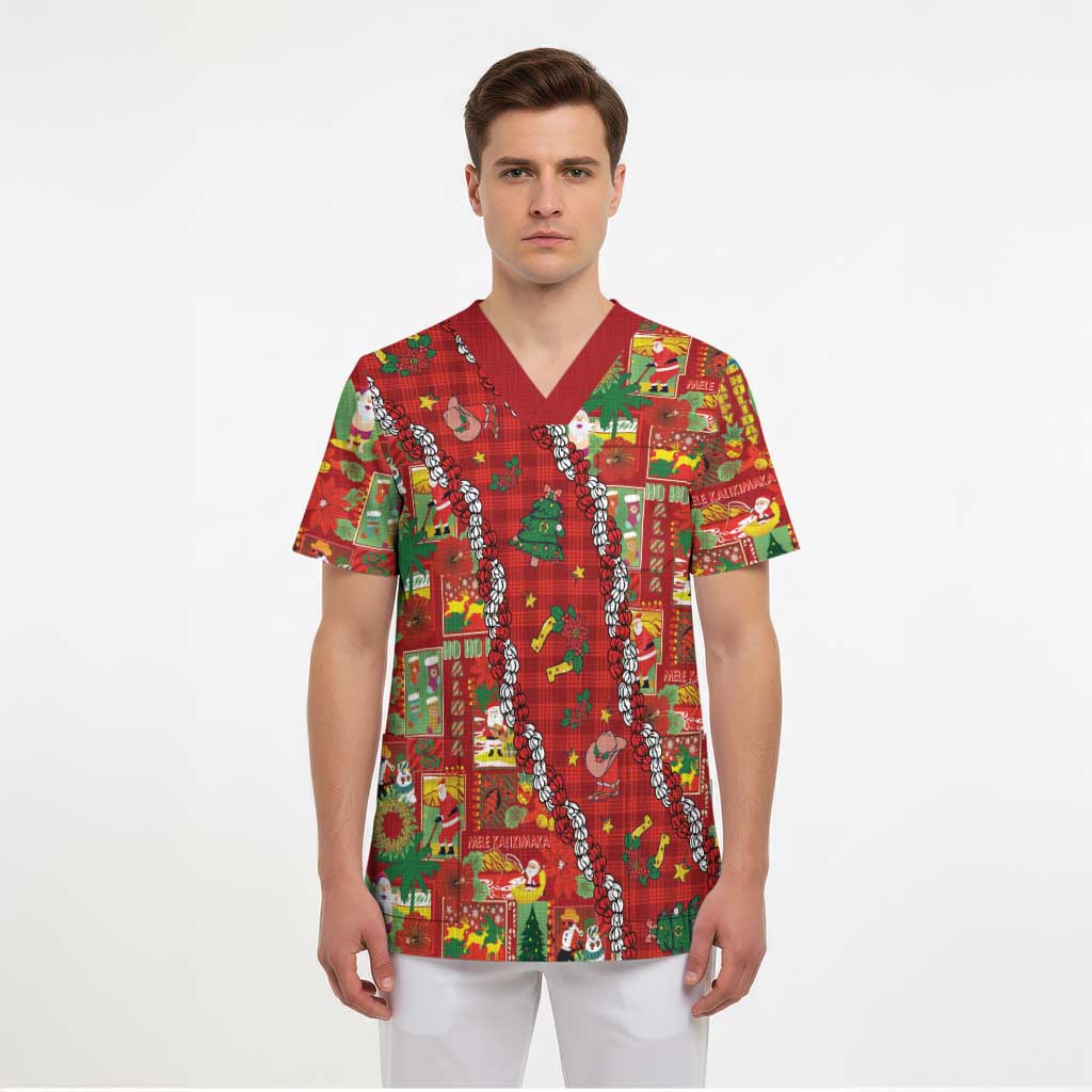 Mele Kalikimaka Pakalana Pikake Lei Scrub Top Hawaiian Rodeo Paniolo Omaomao Palaka LT9 - Polynesian Pride