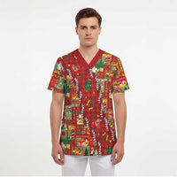 Mele Kalikimaka Pakalana Pikake Lei Scrub Top Hawaiian Rodeo Paniolo Omaomao Palaka LT9 - Polynesian Pride