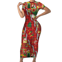 Mele Kalikimaka Pakalana Pikake Lei Short Sleeve Bodycon Dress Hawaiian Rodeo Paniolo Omaomao Palaka LT9 Long Dress Green - Polynesian Pride