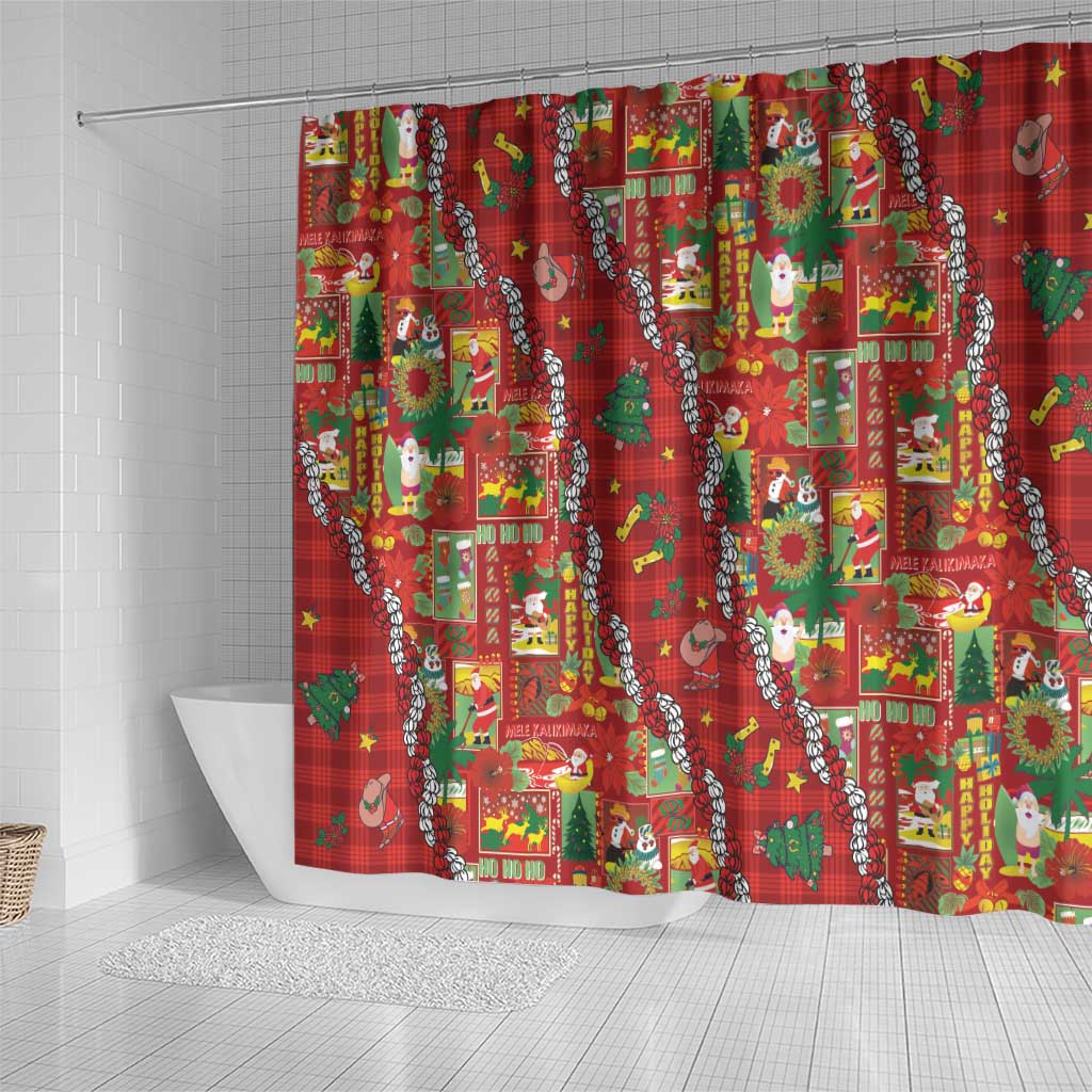 Mele Kalikimaka Pakalana Pikake Lei Shower Curtain Hawaiian Rodeo Paniolo Omaomao Palaka LT9 - Polynesian Pride