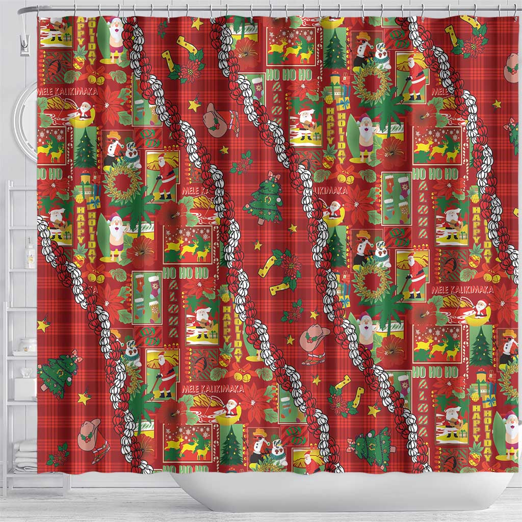 Mele Kalikimaka Pakalana Pikake Lei Shower Curtain Hawaiian Rodeo Paniolo Omaomao Palaka LT9 - Polynesian Pride