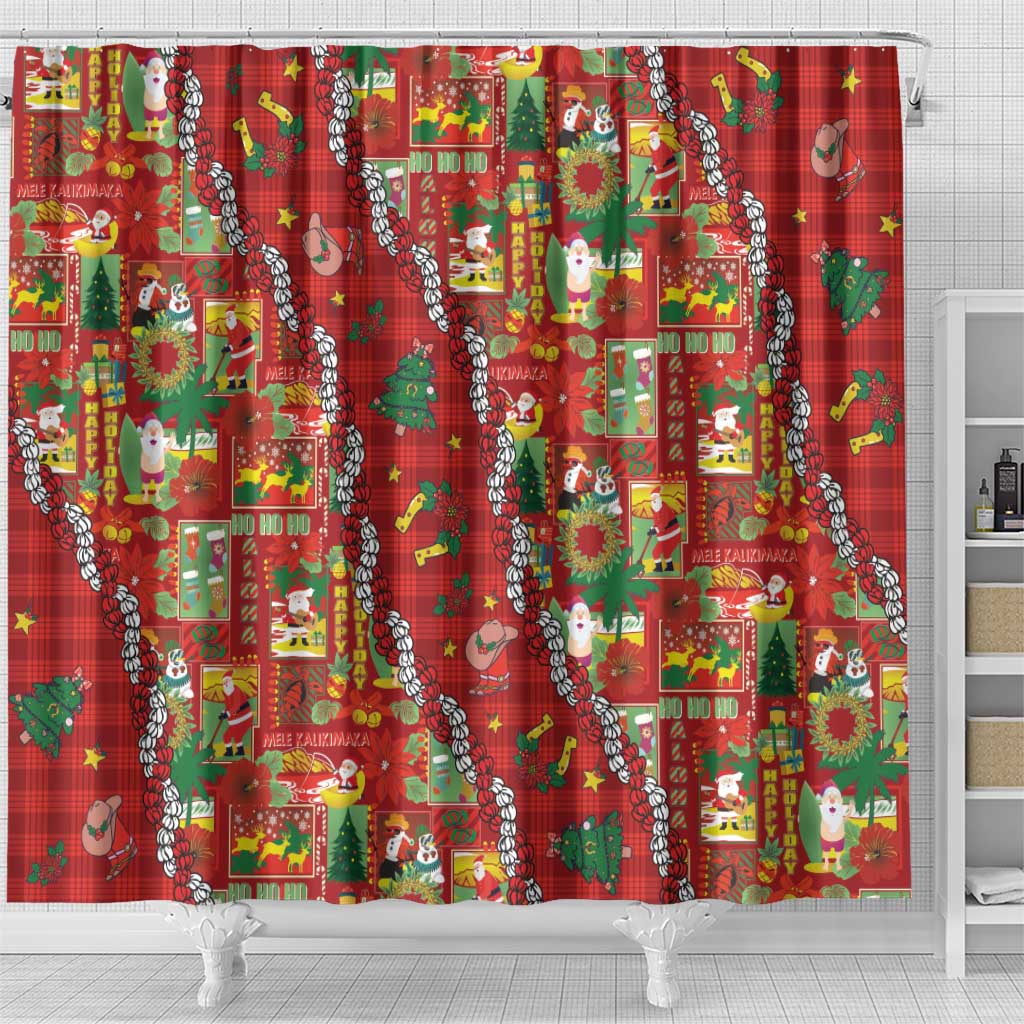 Mele Kalikimaka Pakalana Pikake Lei Shower Curtain Hawaiian Rodeo Paniolo Omaomao Palaka LT9 - Polynesian Pride