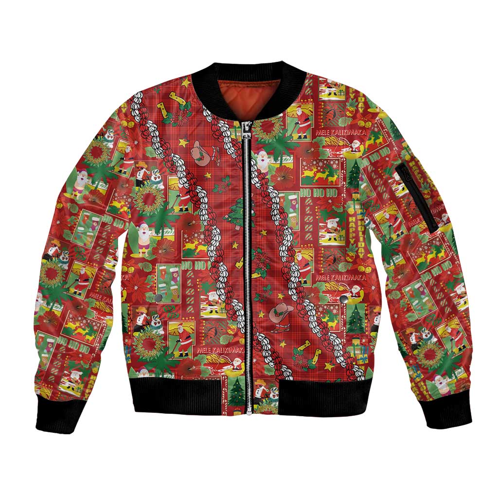 Mele Kalikimaka Pakalana Pikake Lei Sleeve Zip Bomber Jacket Hawaiian Rodeo Paniolo Omaomao Palaka LT9 Unisex Green - Polynesian Pride