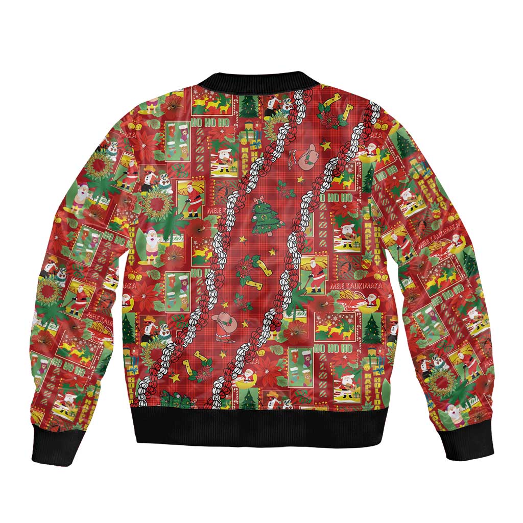 Mele Kalikimaka Pakalana Pikake Lei Sleeve Zip Bomber Jacket Hawaiian Rodeo Paniolo Omaomao Palaka LT9 - Polynesian Pride