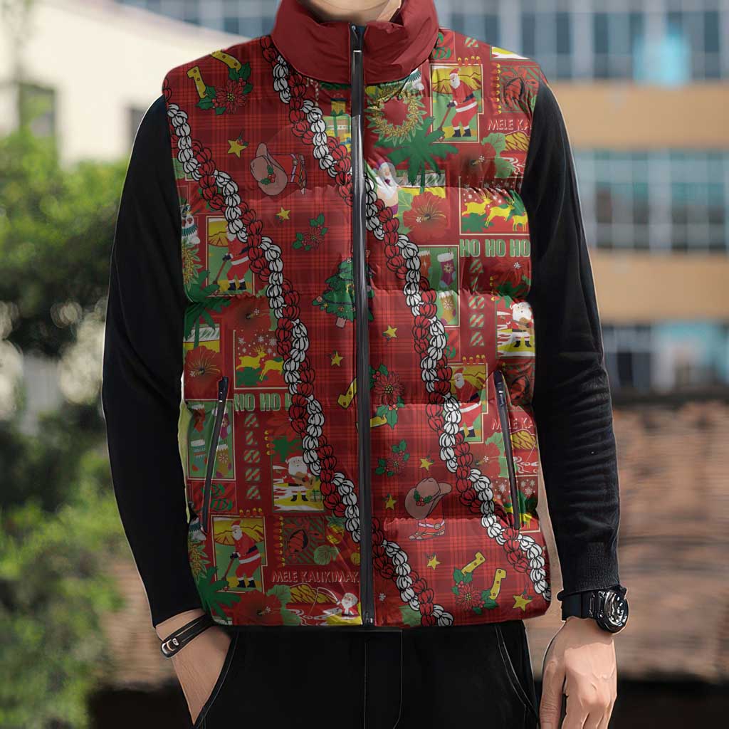 Mele Kalikimaka Pakalana Pikake Lei Sleeveless Puffer Jacket Hawaiian Rodeo Paniolo Omaomao Palaka LT9 - Polynesian Pride