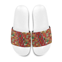 Mele Kalikimaka Pakalana Pikake Lei Slide Sandals Hawaiian Rodeo Paniolo Omaomao Palaka LT9 Green - Polynesian Pride