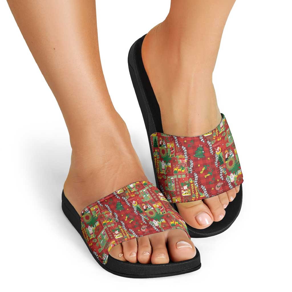 Mele Kalikimaka Pakalana Pikake Lei Slide Sandals Hawaiian Rodeo Paniolo Omaomao Palaka LT9 - Polynesian Pride