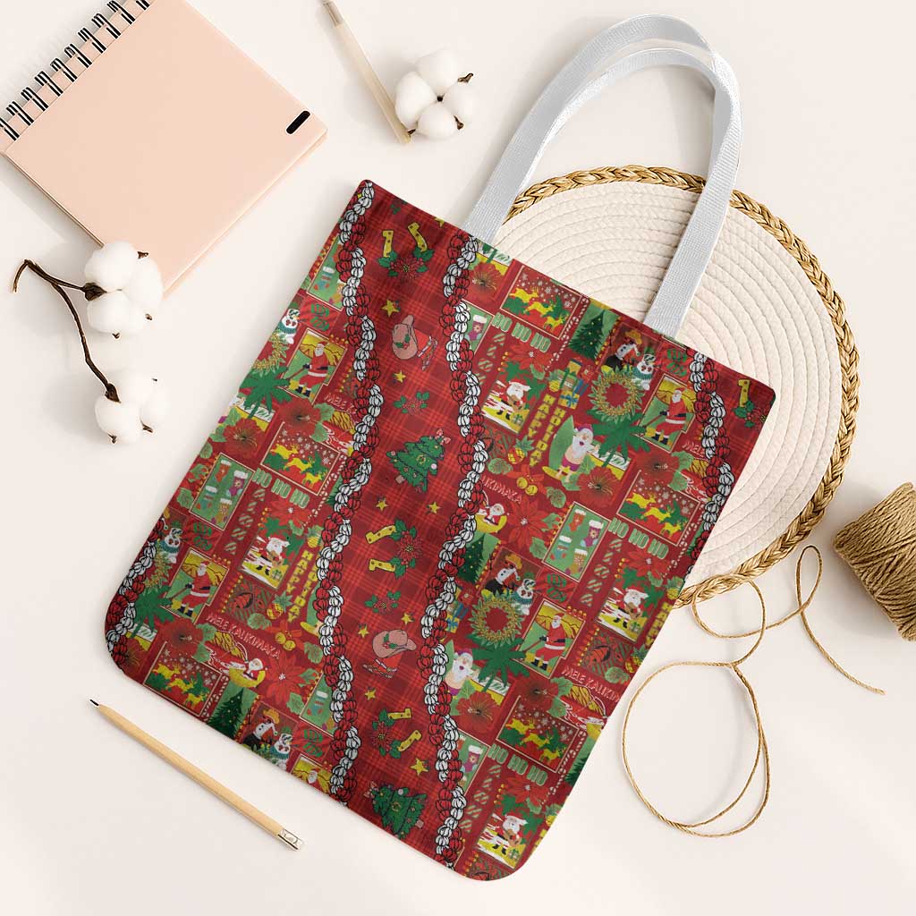 Mele Kalikimaka Pakalana Pikake Lei Tote Bag Hawaiian Rodeo Paniolo Omaomao Palaka LT9 White Strap One Size Green - Polynesian Pride