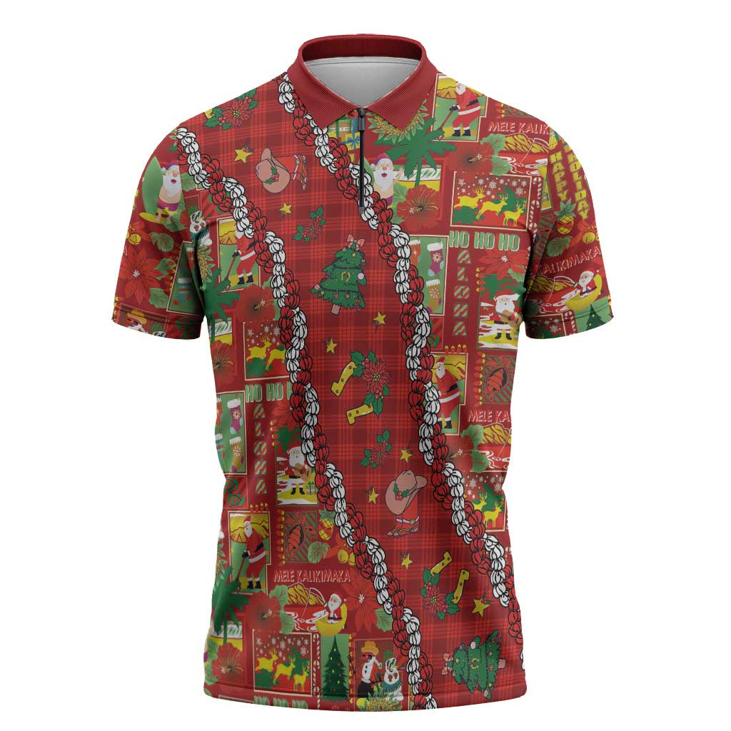 Mele Kalikimaka Pakalana Pikake Lei Zipper Polo Shirt Hawaiian Rodeo Paniolo Omaomao Palaka LT9 Green - Polynesian Pride