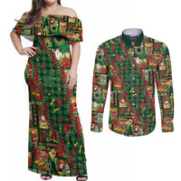 Mele Kalikimaka Pakalana Pikake Lei Couples Matching Off Shoulder Maxi Dress and Long Sleeve Button Shirt Hawaiian Rodeo Paniolo Ulaula Palaka LT9 Red - Polynesian Pride