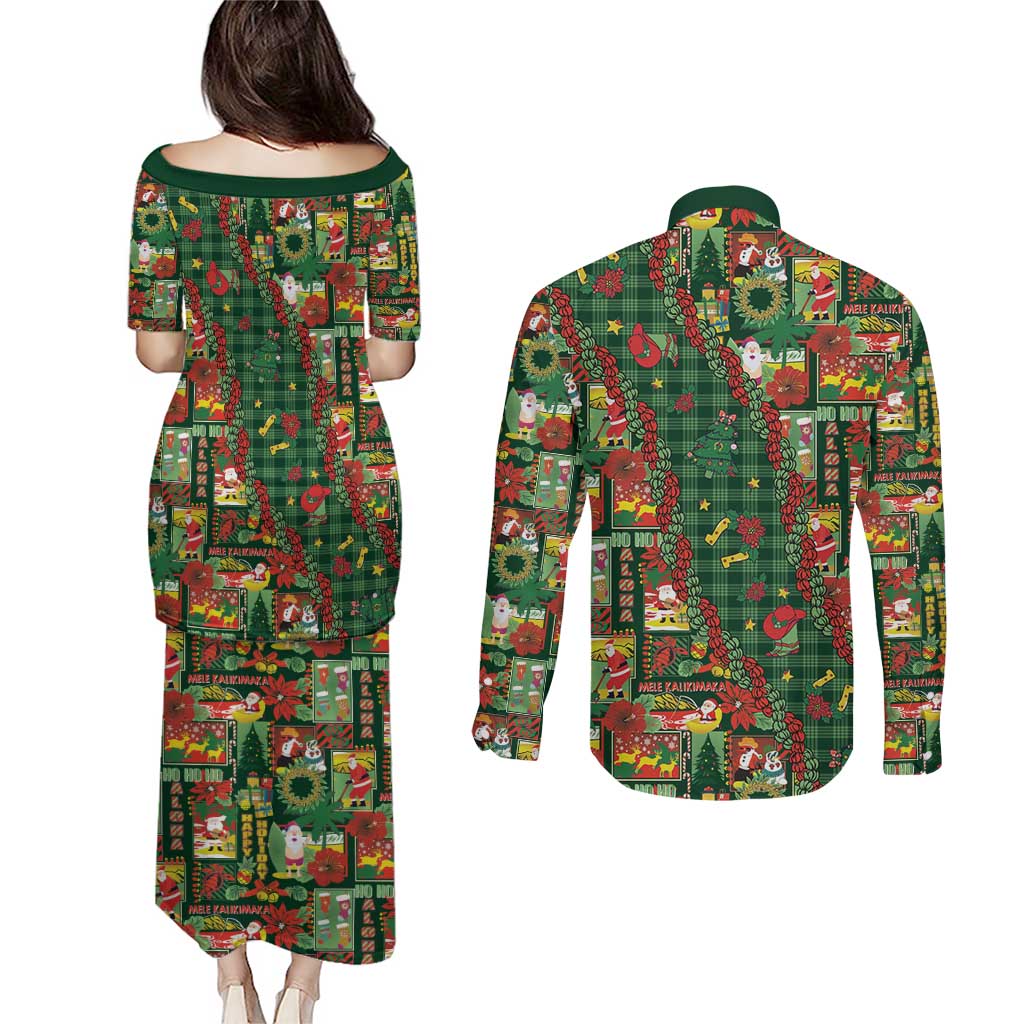 Mele Kalikimaka Pakalana Pikake Lei Couples Matching Puletasi and Long Sleeve Button Shirt Hawaiian Rodeo Paniolo Ulaula Palaka LT9 - Polynesian Pride