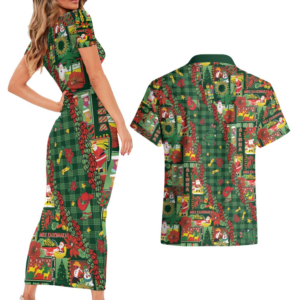 Mele Kalikimaka Pakalana Pikake Lei Couples Matching Short Sleeve Bodycon Dress and Hawaiian Shirt Hawaiian Rodeo Paniolo Ulaula Palaka LT9 - Polynesian Pride