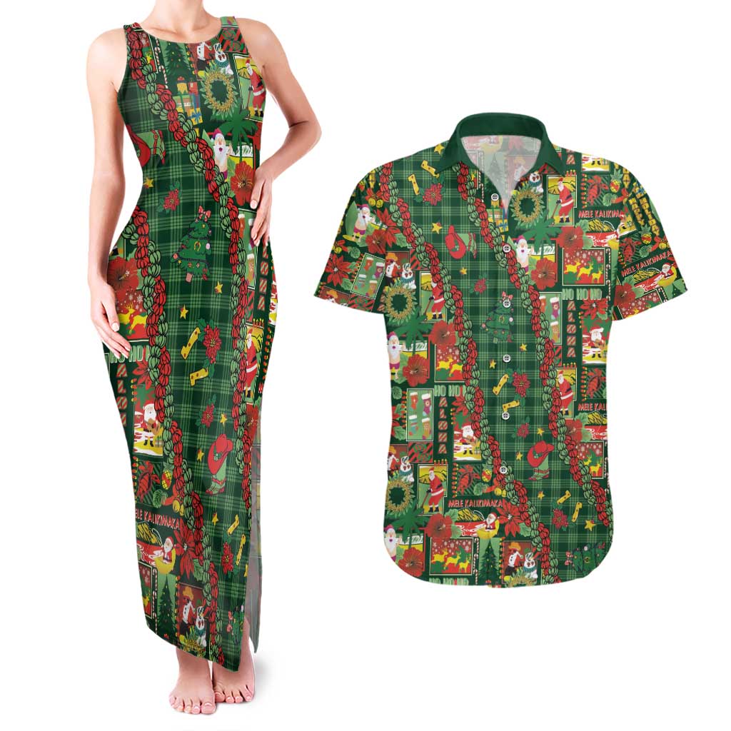 Mele Kalikimaka Pakalana Pikake Lei Couples Matching Tank Maxi Dress and Hawaiian Shirt Hawaiian Rodeo Paniolo Ulaula Palaka LT9 Red - Polynesian Pride