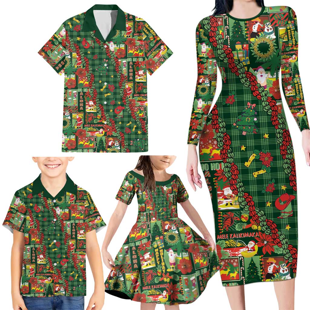 Mele Kalikimaka Pakalana Pikake Lei Family Matching Long Sleeve Bodycon Dress and Hawaiian Shirt Hawaiian Rodeo Paniolo Ulaula Palaka - Polynesian Pride