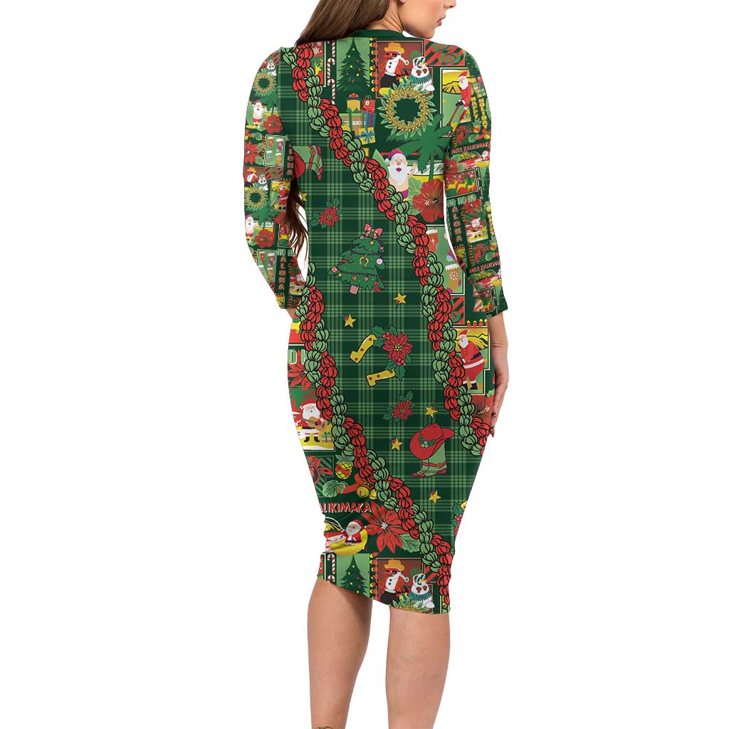 Mele Kalikimaka Pakalana Pikake Lei Family Matching Long Sleeve Bodycon Dress and Hawaiian Shirt Hawaiian Rodeo Paniolo Ulaula Palaka LT9 - Polynesian Pride