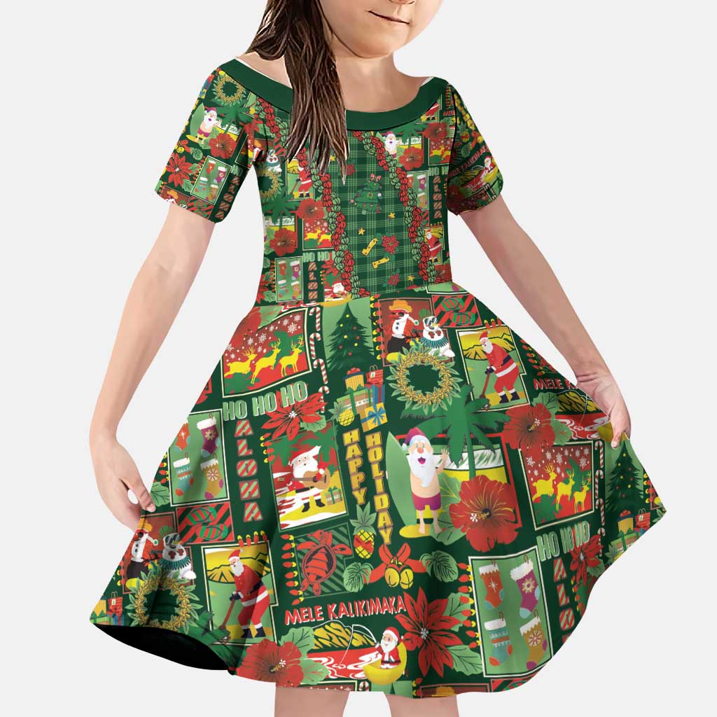 Mele Kalikimaka Pakalana Pikake Lei Family Matching Mermaid Dress and Hawaiian Shirt Hawaiian Rodeo Paniolo Ulaula Palaka LT9 Daughter's Dress Red - Polynesian Pride