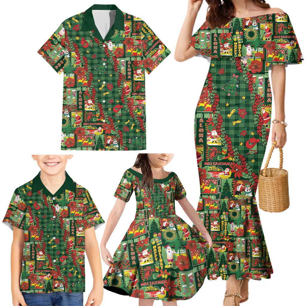 Mele Kalikimaka Pakalana Pikake Lei Family Matching Mermaid Dress and Hawaiian Shirt Hawaiian Rodeo Paniolo Ulaula Palaka - Polynesian Pride