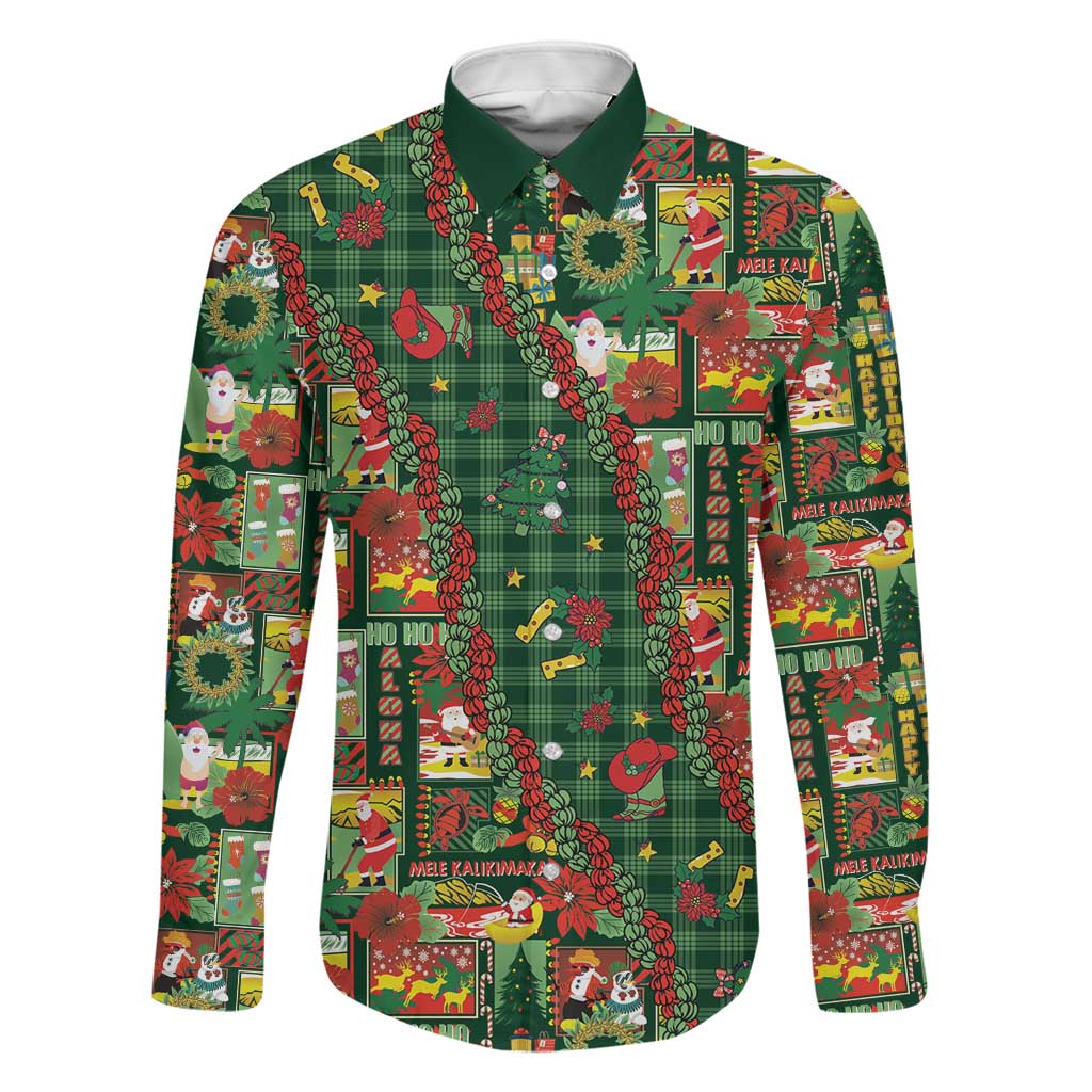 Mele Kalikimaka Pakalana Pikake Lei Family Matching Mermaid Dress and Hawaiian Shirt Hawaiian Rodeo Paniolo Ulaula Palaka LT9 Dad's Shirt - Long Sleeve Red - Polynesian Pride