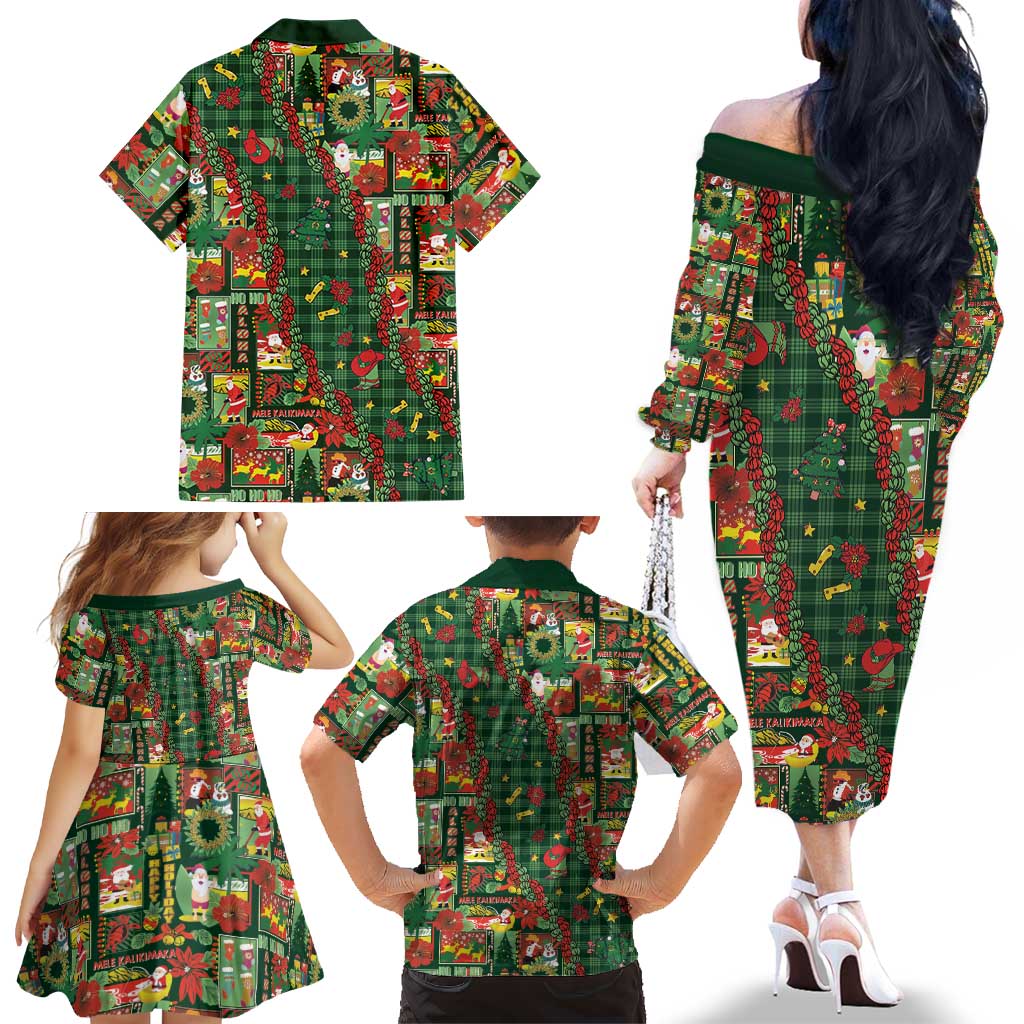 Mele Kalikimaka Pakalana Pikake Lei Family Matching Off The Shoulder Long Sleeve Dress and Hawaiian Shirt Hawaiian Rodeo Paniolo Ulaula Palaka LT9 - Polynesian Pride