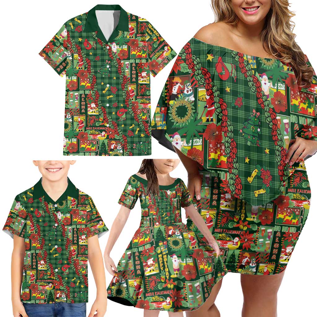 Mele Kalikimaka Pakalana Pikake Lei Family Matching Off Shoulder Short Dress and Hawaiian Shirt Hawaiian Rodeo Paniolo Ulaula Palaka - Polynesian Pride